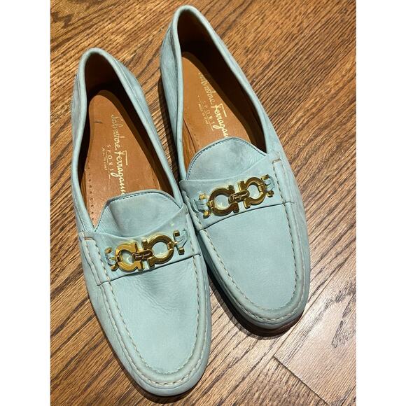NWOT Salvatore Ferragamo Sport suede Gancini blue Horse Bit Driving loafer 10 B - Picture 2 of 10